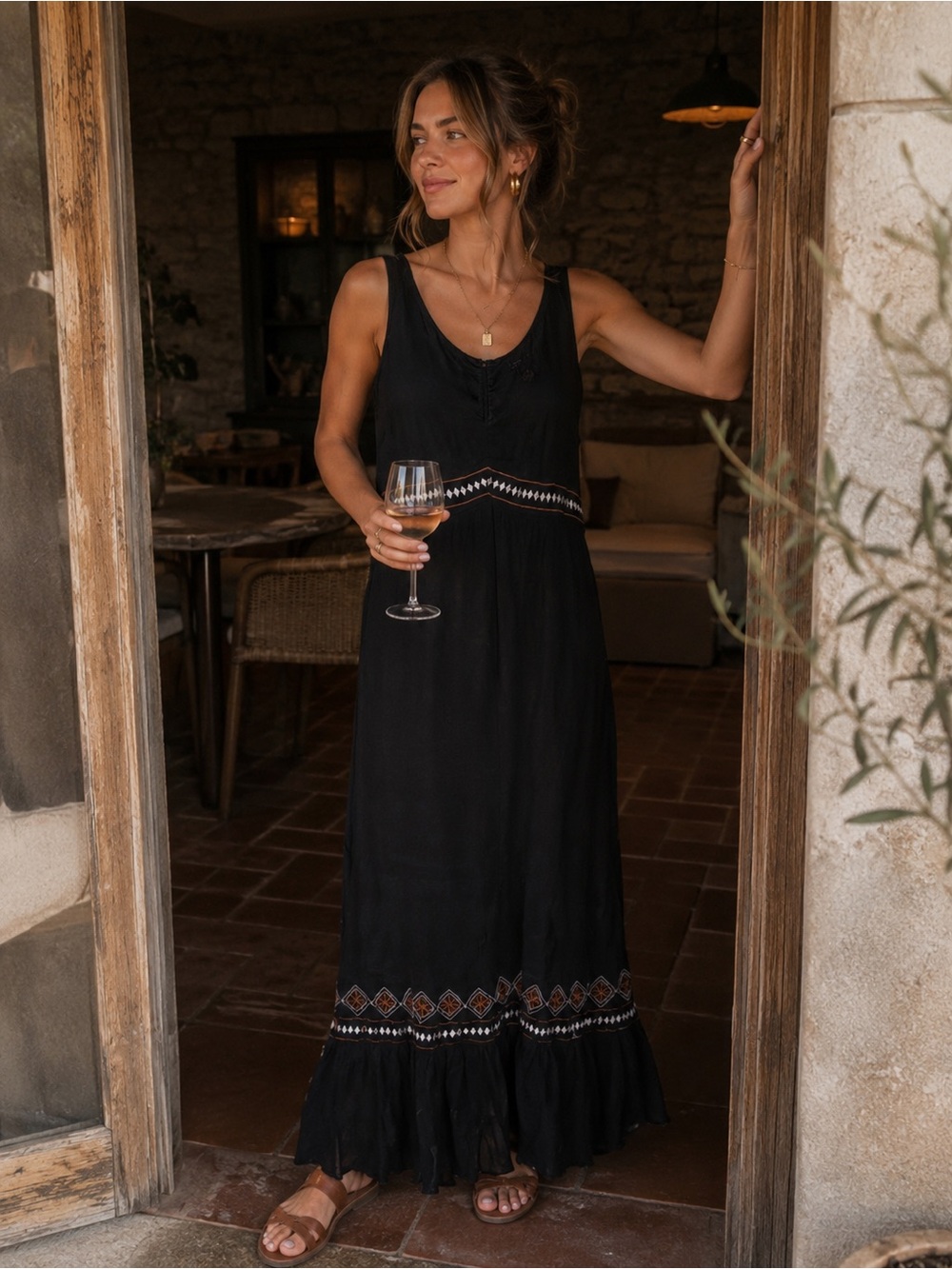Signature By Robbie Bee Dress Boho Size 10 Embroidered Hippie Maxi Free Spirit